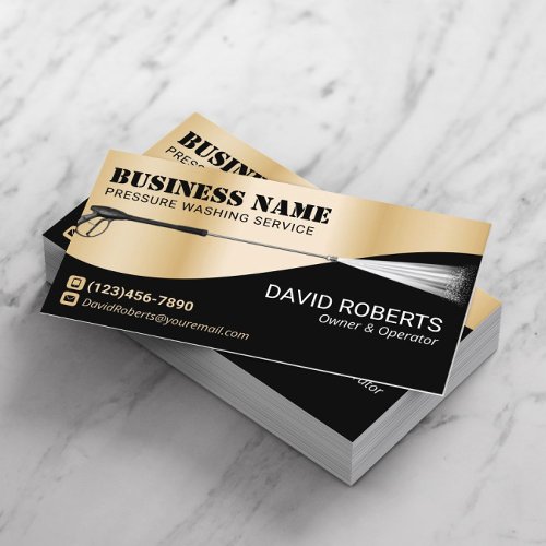 Pressure Washing Power Wash Black  Gold Cleaning Business Card