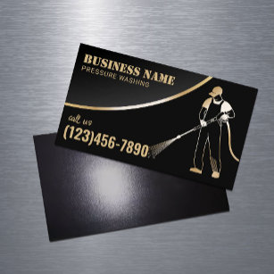 Pressure Washing Power Wash Black & Gold Cleaning Business Card Magnet
