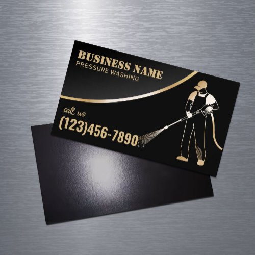 Pressure Washing Power Wash Black  Gold Cleaning Business Card Magnet