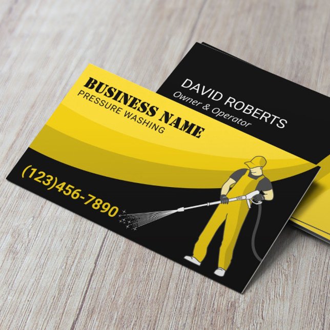 Pressure Washing Power Wash Black Yellow Cleaning Business Card (Creator Uploaded)