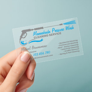 Pressure Washing Power Wash Blue Water Spray Gun Clear Business Cards