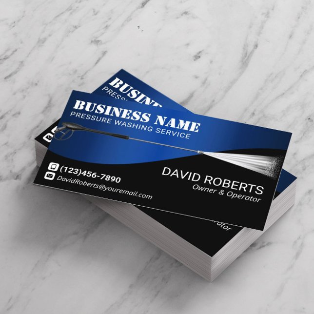 Pressure Washing Power Wash Cleaning Blue Metal Business Card (Creator Uploaded)
