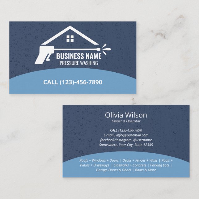 Pressure Washing Power Wash Cleaning Water Drops Business Card (Front/Back)