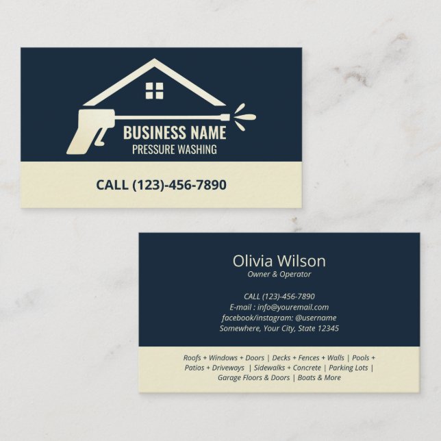 Pressure Washing Power Wash House cleaning Simple  Business Card (Front/Back)
