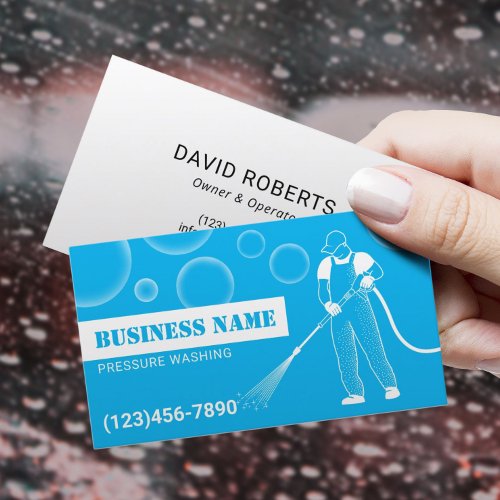 Pressure Washing Power Wash Modern Blue Cleaning Business Card