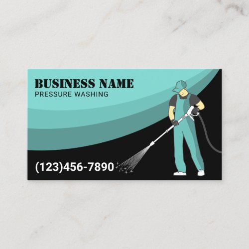 Pressure Washing Power Wash Modern Teal Cleaning Business Card