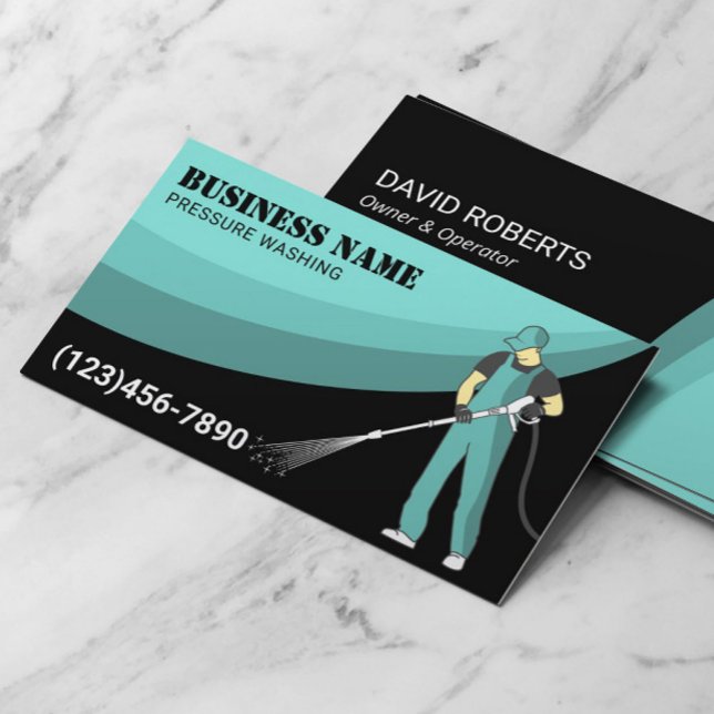 Pressure Washing Power Wash Modern Teal Cleaning Business Card (Creator Uploaded)