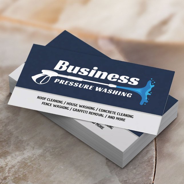 Pressure Washing Power Wash Navy Blue Cleaning  Business Card (Creator Uploaded)