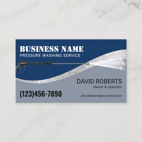 Pressure Washing Power Wash Navy  Silver Cleaning Business Card