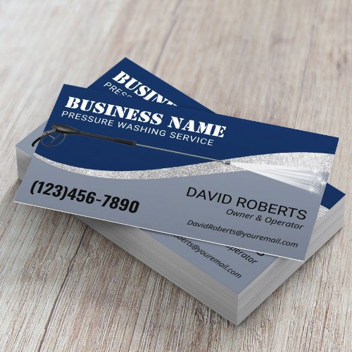Pressure Washing Power Wash Navy  Silver Cleaning Business Card
