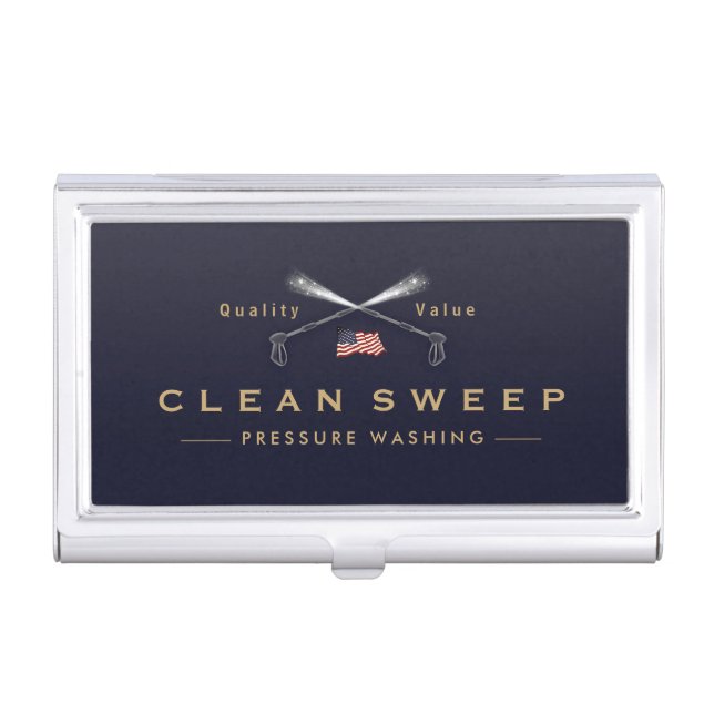 Pressure Washing  Power Wash Patriotic Company Business Card Case (Front)