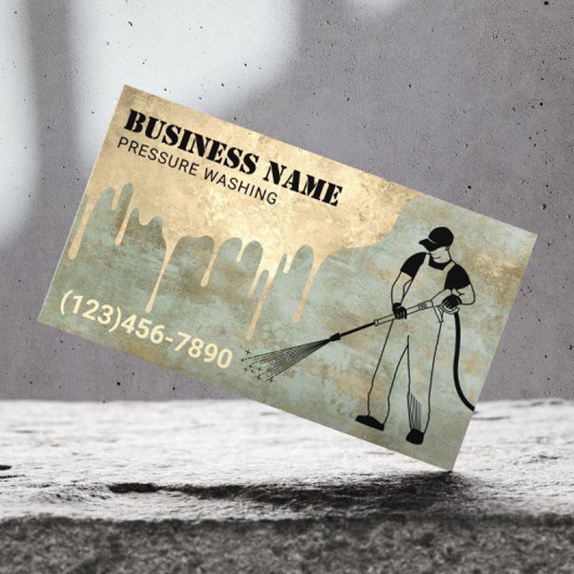 Pressure Washing Power Wash Vintage Gold Cleaning  Business Card (Creator Uploaded)