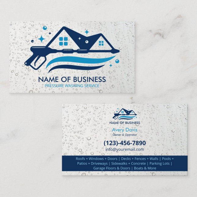 Pressure Washing Power Wash Water Drops Business Card (Front/Back)