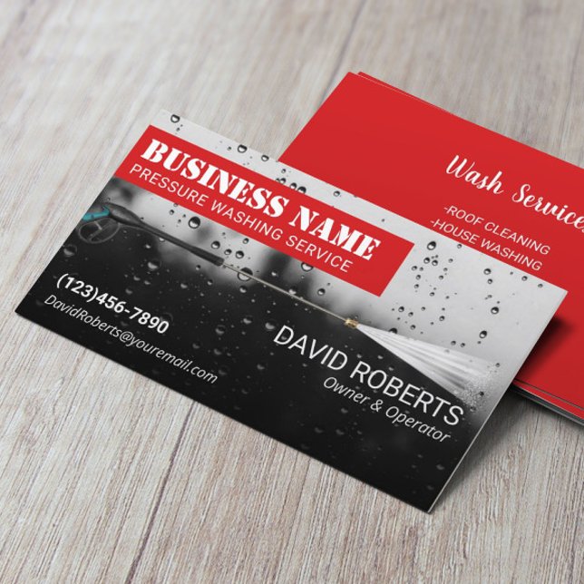 Pressure Washing Power Wash Window Cleaning Red  Business Card (Creator Uploaded)