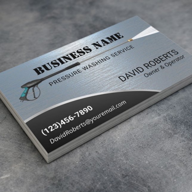Pressure Washing Power Washer Blue Metal Cleaning Business Card (Creator Uploaded)
