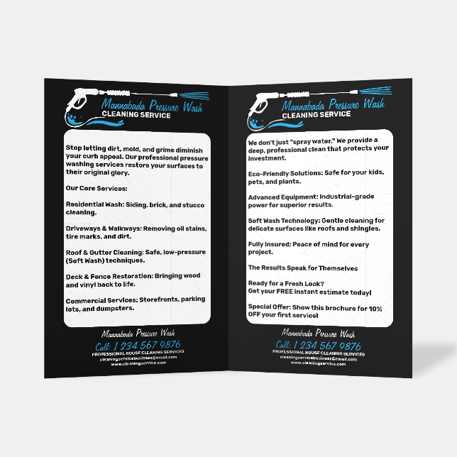 Pressure Washing Power Washer Professional Clean Brochure (Inside Standing)