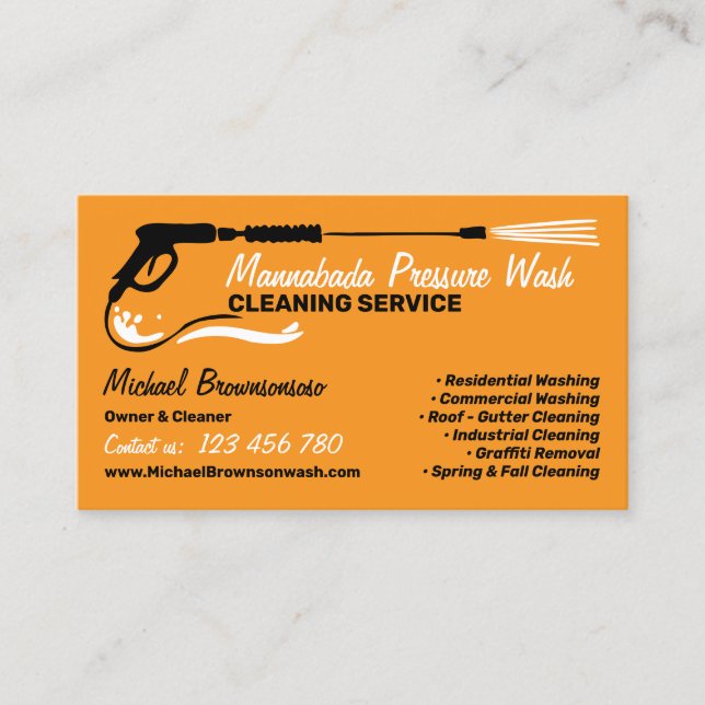 Pressure Washing Power Washing orange Business Card (Front)
