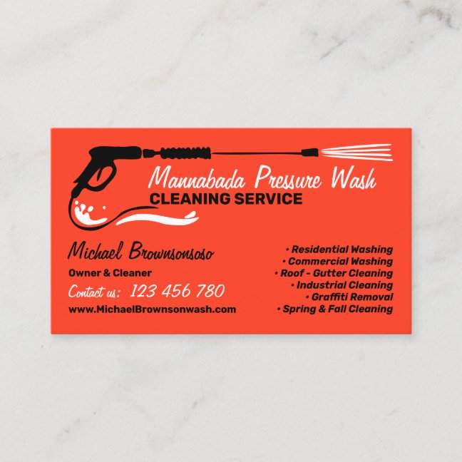 Pressure Washing Power Washing Orange Business Card