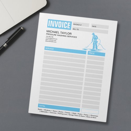 Pressure Washing Power Washing Receipt Invoice Notepad