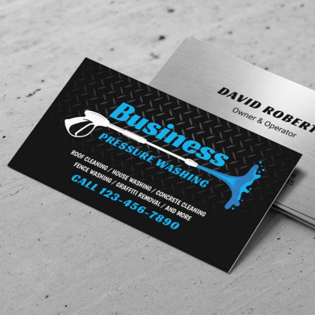 Pressure Washing Professional Black Metal Cleaning Business Card (Creator Uploaded)