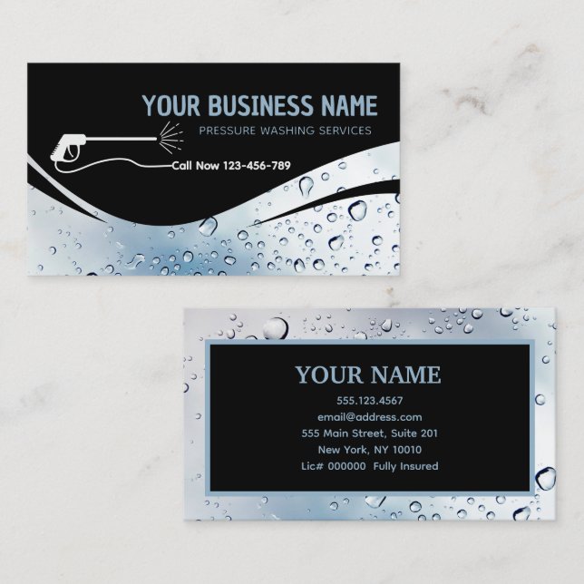 Pressure Washing Water Drops Power Wash Cleaning  Business Card (Front/Back)
