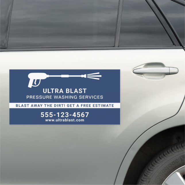 Pressure Washing Water Spray Gun Navy 12"x24" Car Magnet (In Situ)