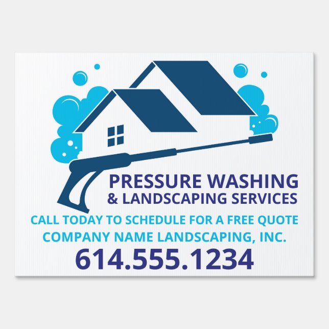 Pressure Washing Yard Sign, Blue Design 1 Sign (Front)
