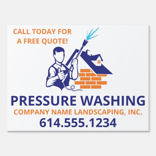 Pressure Washing Yard Sign, Blue Orange 1 Sign (Front)
