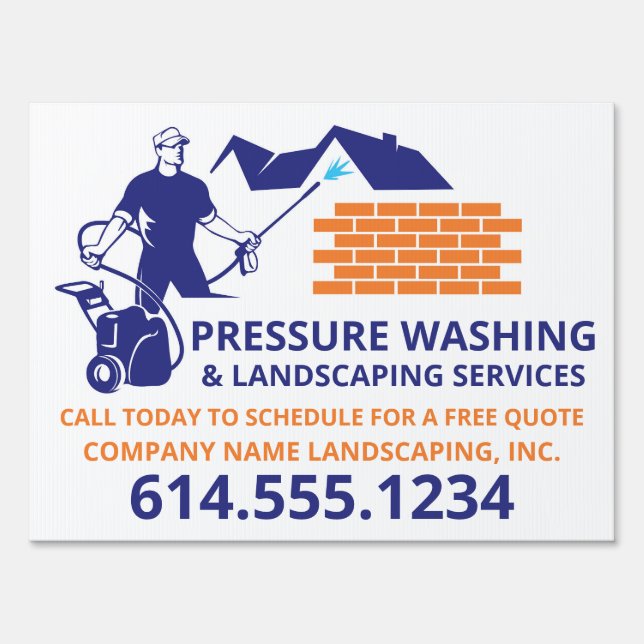Pressure Washing Yard Sign, Blue Orange Design 2 Sign (Front)