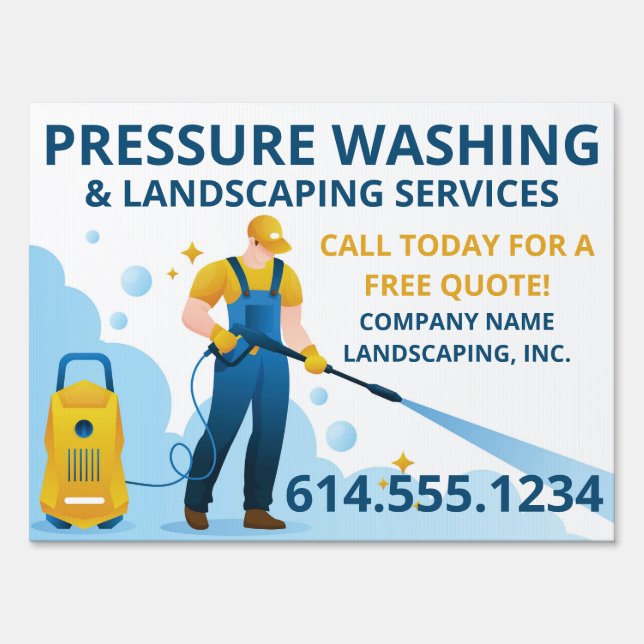 Pressure Washing Yard Sign, Blue Orange Design 3 Sign (Front)