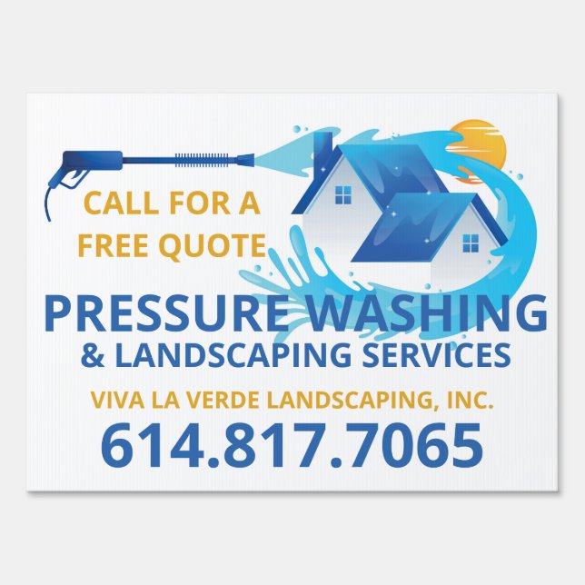 Pressure Washing Yard Sign, Blue Orange Design 4 Sign (Front)