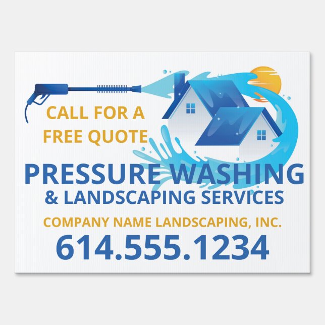 Pressure Washing Yard Sign, Blue Orange Design 4 Sign (Front)