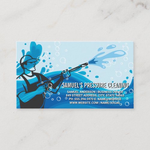 Pressure Water Spray Worker  Soap Bubbles  Business Card