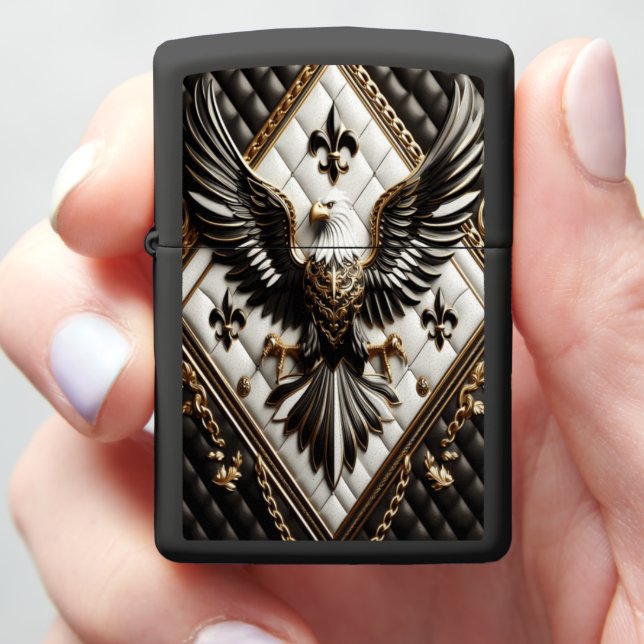 Prestige Eagle Leather-Style Gold Zippo Lighter (In Hand)