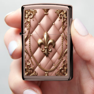 Prestige Gold & Pink Leather Zippo Lighter