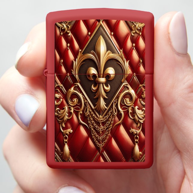 Prestige Gold & Red Leather Zippo Lighter (In Hand)
