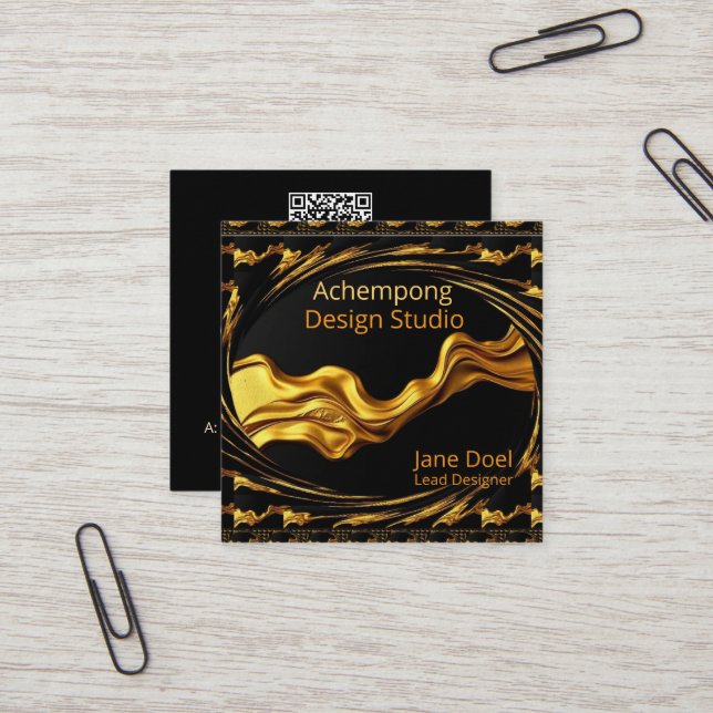 Prestige Gold Wave – High-End Networking Opulent G Square Business Card (Front/Back In Situ)