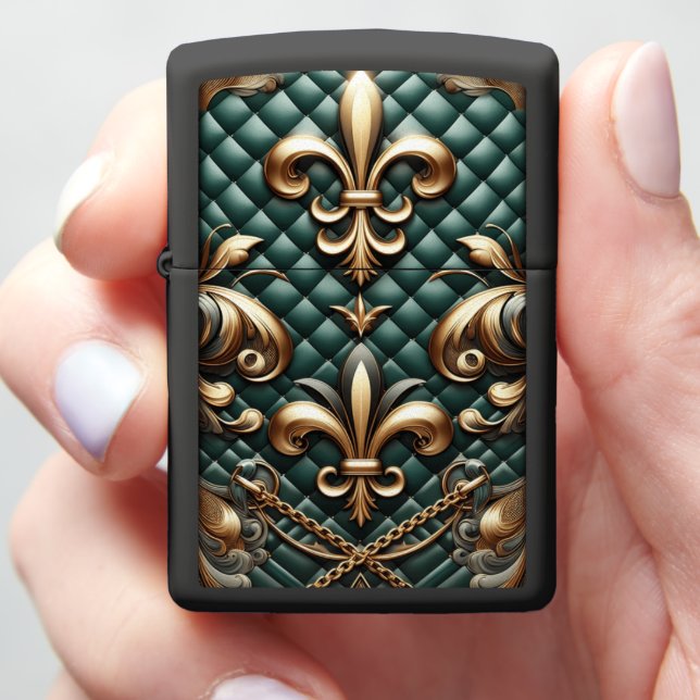 Prestige Green & Black Leather Zippo Lighter (In Hand)