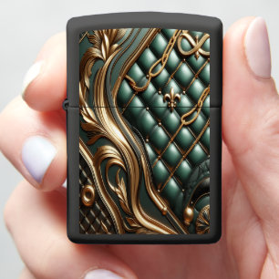 Prestige Green & Gold Leather Zippo Lighter