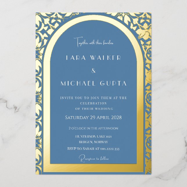 Prestigious Dusty Blue Wedding (Solid) Foil Invitation (Front)