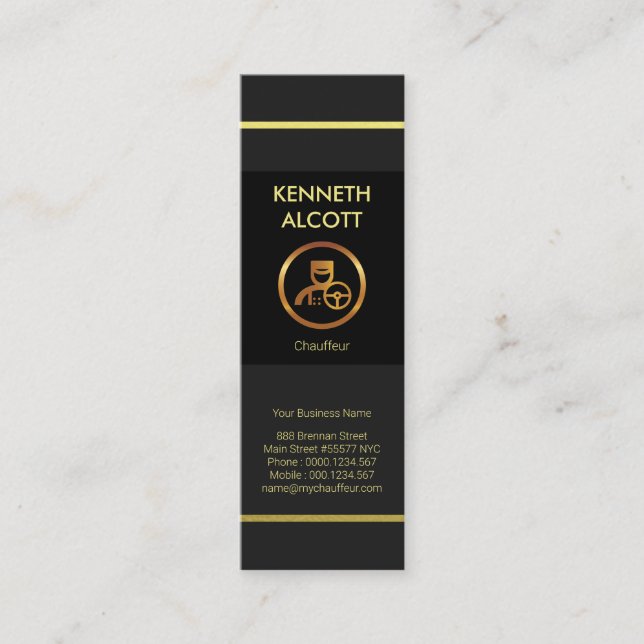 Prestigious Gold Lines Modern Chauffeur Mini Business Card (Front)
