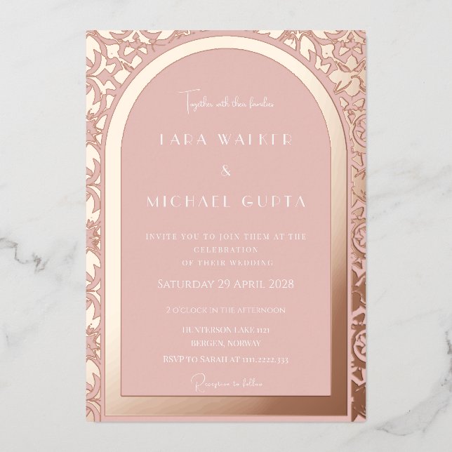 Prestigious Rose Gold Wedding (Solid) Foil Invitation (Front)