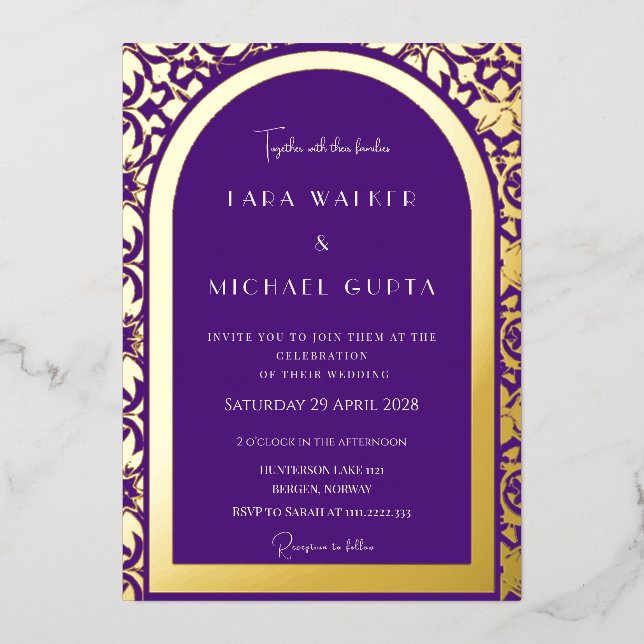 Prestigious Royal Purple Wedding (Solid) Foil Invitation (Front)