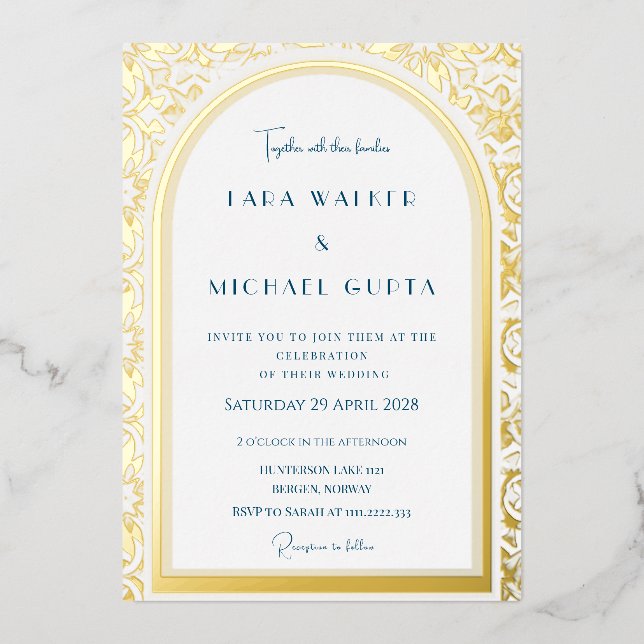 Prestigious Wedding (Retro-Dotted) Foil Invitation (Front)