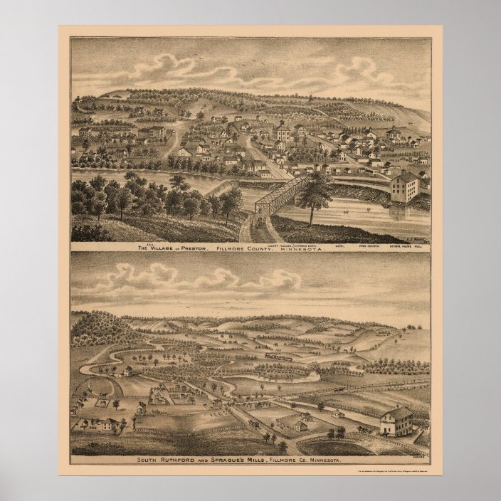 Preston, MN Panoramic Map 1874 Poster