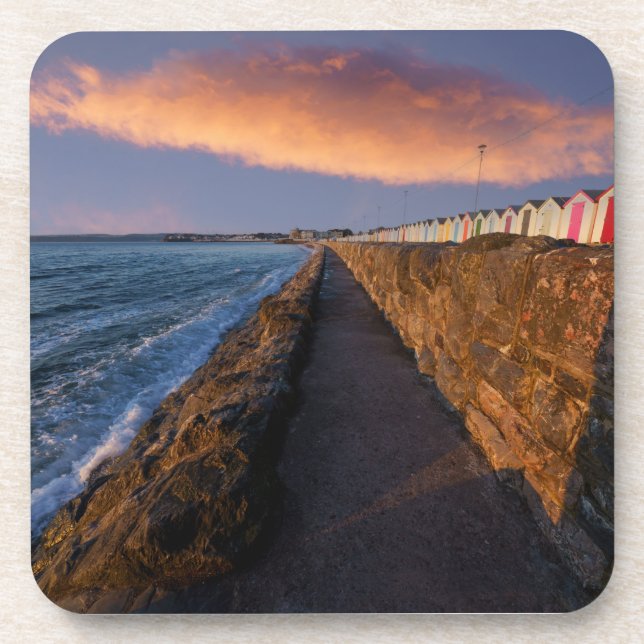 Preston Sands Beach Huts Under The Sunrise Cloud Beverage Coaster (Front)