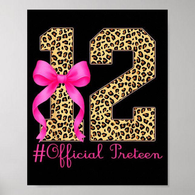 Preteen 12th Birthday Girl Coquette Bow Leopard  Poster (Front)