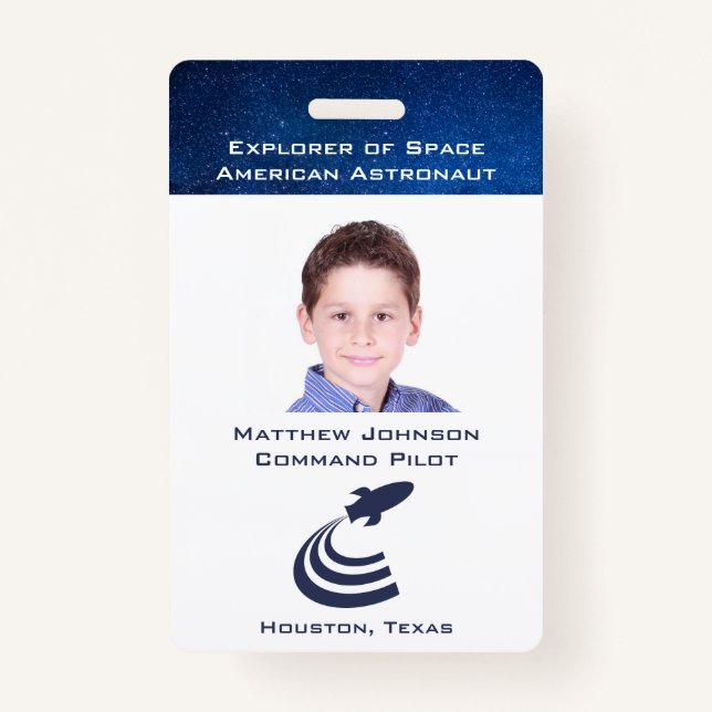 Pretend Astronaut Badge for Kids Personalized (Front)