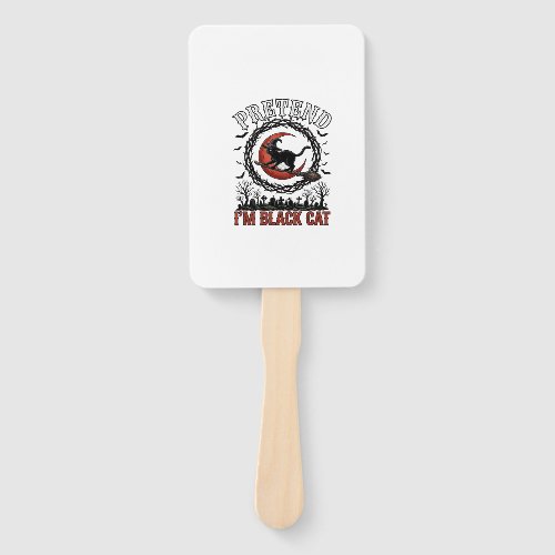 Pretend Black Cat Halloween Witch Hat Red Moon_1 Hand Fan
