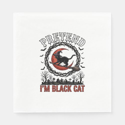 Pretend Black Cat Halloween Witch Hat Red Moon_1 Napkins